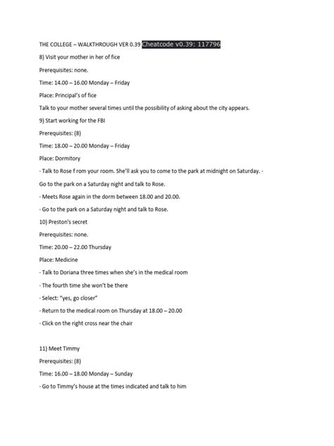THE COLLEGE WALKTHROUGH VER 0.39 Cheatcode .